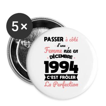 30th Birthday - Born in December 1994 - Buttons large 2.2''/56 mm (5-pack) - white - Front