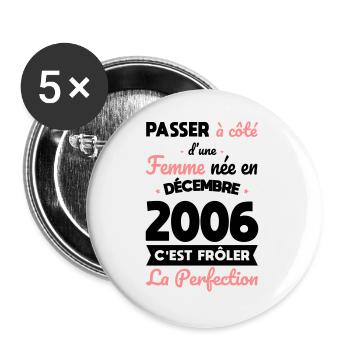 18th birthday - born in December 2006 - Buttons large 2.2''/56 mm (5-pack) - white - Front