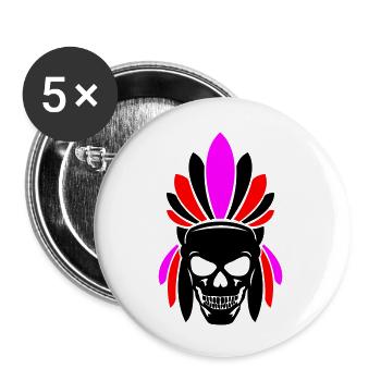 Indian Skull - Buttons large 2.2''/56 mm (5-pack) - white - Front