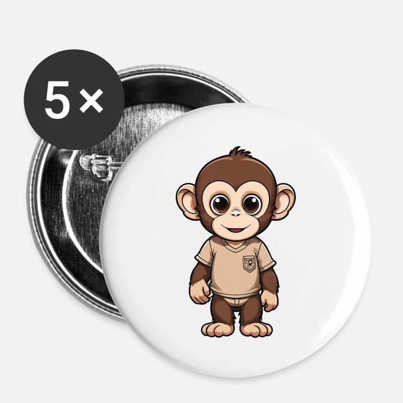 Süßer Affe Sticker - Buttons groß 56 mm (5er Pack) - Weiß
