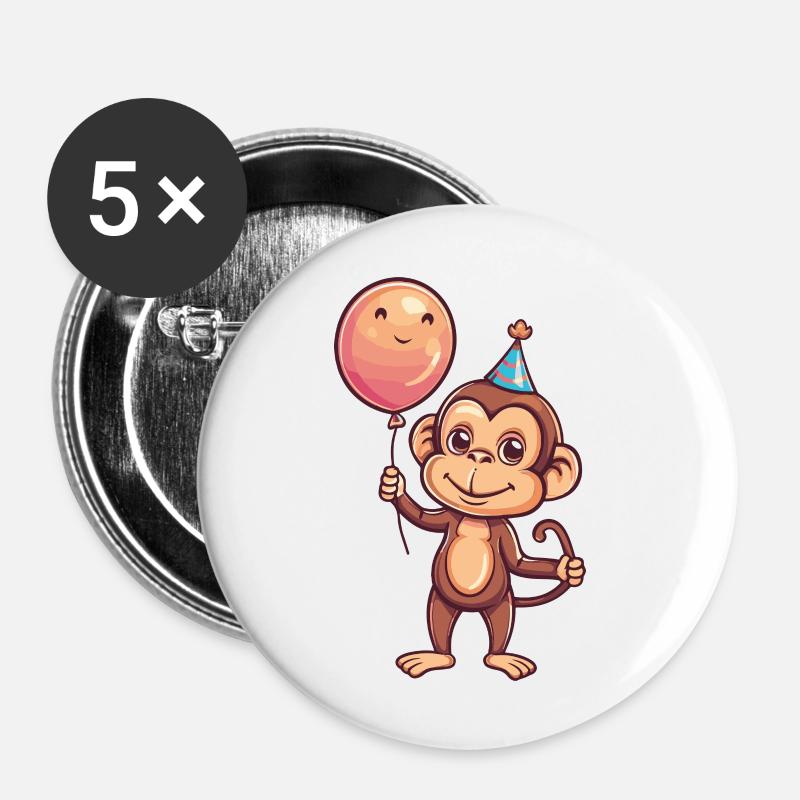 Affe Geburtstag Baby - Buttons groß 56 mm (5er Pack) - Weiß