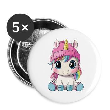 Einhorn Süß Niedlich Baby Kinder Tier Cartoon - Buttons groß 56 mm (5er Pack) - Weiß - Vorne