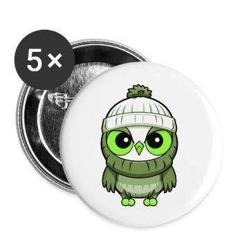 Bande dessinée d’hiver hibou - Lot de 5 grands badges (56 mm) - blanc - Devant
