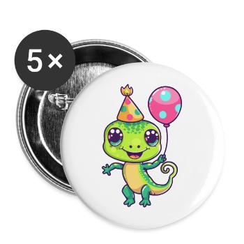 Echse Geburtstag Comic - Buttons groß 56 mm (5er Pack) - Weiß - Vorne