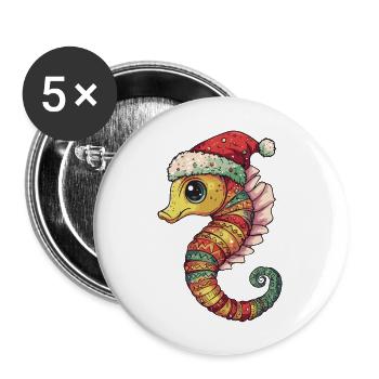 Seahorse Christmas - Buttons large 2.2''/56 mm (5-pack) - white - Front