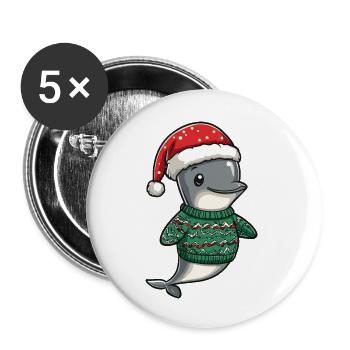 Delfin Weihnachten - Buttons groß 56 mm (5er Pack) - Weiß - Vorne