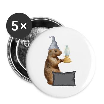 Écureuil avec lampe et oreiller - Lot de 5 grands badges (56 mm) - blanc - Devant