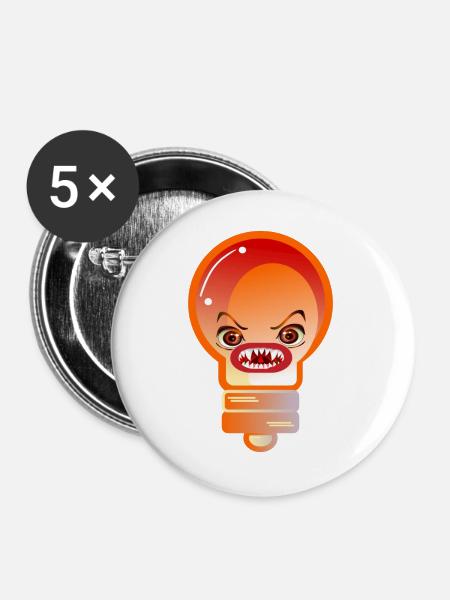 HALLOWEEN KOSTÜME HANDWERKER GLÜHBIRNE - Buttons groß 56 mm (5er Pack) - Weiß