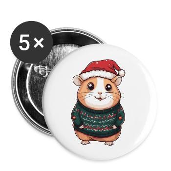 Hamster Weihnachten Comic - Buttons groß 56 mm (5er Pack) - Weiß - Vorne