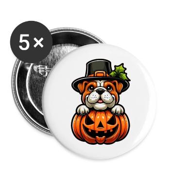 Halloween Bulldog Pumpkin Cartoon Cute - Buttons large 2.2''/56 mm (5-pack) - white - Front