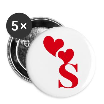 Lettre s cœur rouge - Lot de 5 grands badges (56 mm) - blanc - Devant