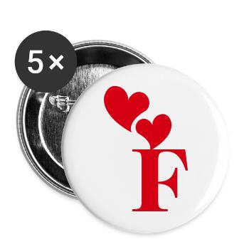 Lettre f cœur rouge - Lot de 5 grands badges (56 mm) - blanc - Devant