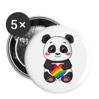 Dessin animé Panda tenant un cœur arc-en-ciel de fierté - Lot de 5 grands badges (56 mm) - blanc - Devant