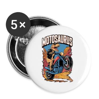 Motosaurus - Dinosaur & Motorcycle - Buttons large 2.2''/56 mm (5-pack) - white - Front