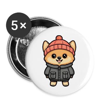 Zwergspitz Hund Winter Pomeranian - Buttons groß 56 mm (5er Pack) - Weiß - Vorne