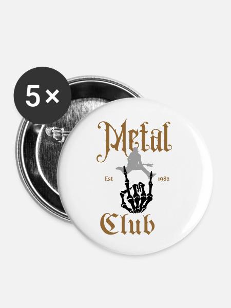 Metal Club / cooles Designe - Buttons groß 56 mm (5er Pack) - Weiß