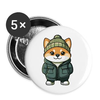 Akita Inu Dog Winter - Buttons large 2.2''/56 mm (5-pack) - white - Front
