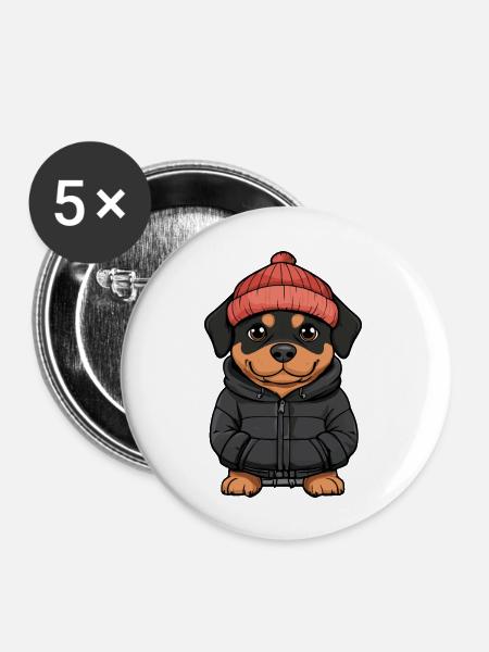 Rottweiler Hund Winter - Buttons groß 56 mm (5er Pack) - Weiß