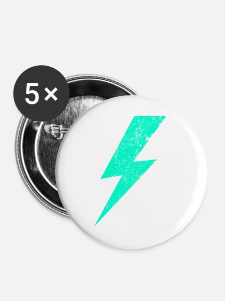 Elektrischer Blitz in Pastell - Buttons groß 56 mm (5er Pack) - Weiß