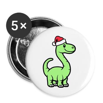Dinosaurier Brontosaurus Weihnachtsmann - Buttons groß 56 mm (5er Pack) - Weiß - Vorne