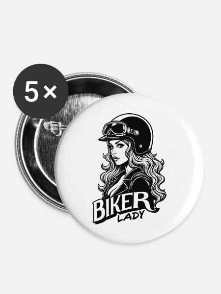 Motorradfahrerin Motorrad Frau - Buttons groß 56 mm (5er Pack) - Weiß