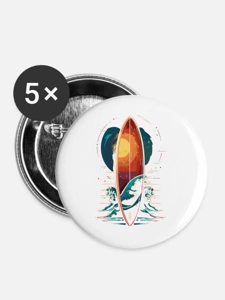 Surfbrett - Buttons groß 56 mm (5er Pack) - Weiß