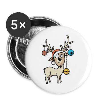Reindeer comic Christmas funny Christmas tree icon - Buttons large 2.2''/56 mm (5-pack) - white - Front