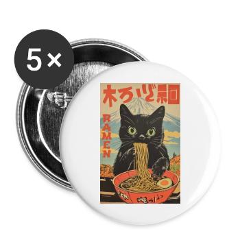 Drôle de chat Ramen Japonais Japon Amoureux - Lot de 5 grands badges (56 mm) - blanc - Devant