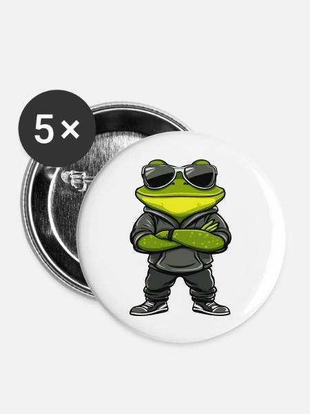 Sammakko Sarjakuva Cool - Buttons/Badges stor, 56 mm (5-pack) - hvid