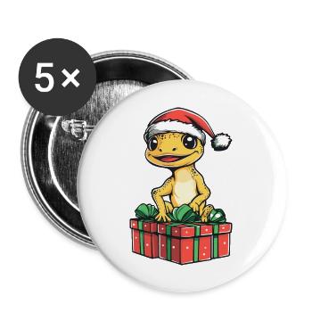 Echse Gecko Weihnachten Geschenke - Buttons groß 56 mm (5er Pack) - Weiß - Vorne