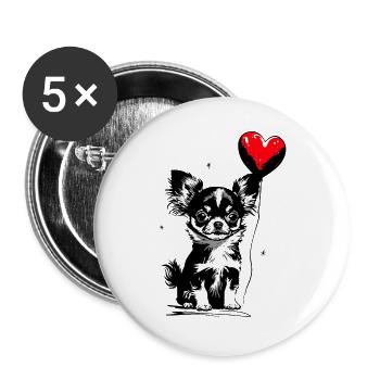 Chihuahua mit Herz Luftballon - Heartful Creatures - Buttons groß 56 mm (5er Pack) - Weiß - Vorne
