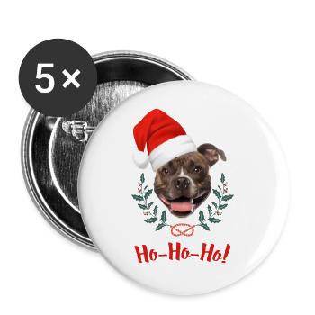 Tête de staffie bringé avec bonnet de père Noël - Lot de 5 grands badges (56 mm) - blanc - Devant