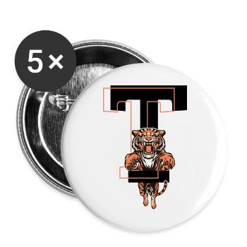 Tiger Buchstabe T - Geschenkidee - Buttons groß 56 mm (5er Pack) - Weiß - Vorne