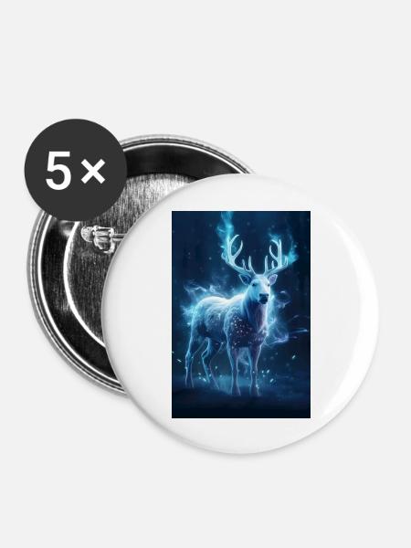 Das leuchtende Geweih – Wächter des Winterwaldes - Buttons groß 56 mm (5er Pack) - Weiß