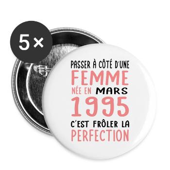 30th birthday - Born in March 1995 - Buttons large 2.2''/56 mm (5-pack) - white - Front