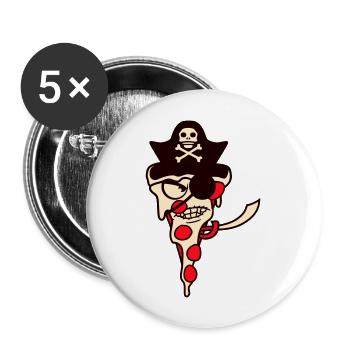Böser Fast Food Pizza Pirat Kapitän Augenklappe - Buttons groß 56 mm (5er Pack) - Weiß - Vorne