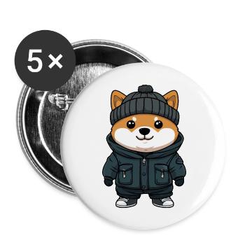 Shiba Inu Dog Cartoon - Buttons large 2.2''/56 mm (5-pack) - white - Front