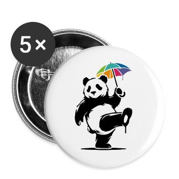 Dancing panda with rainbow umbrella - Buttons large 2.2''/56 mm (5-pack) - white - Front