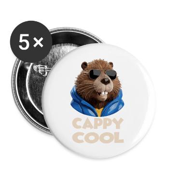 Stilvolle Biber tragen Sonnenbrillen Spaß - Buttons groß 56 mm (5er Pack) - Weiß - Vorne