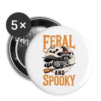 Niedlicher Waschbär als Hexe Feral and Spooky - Buttons groß 56 mm (5er Pack) - Weiß - Vorne