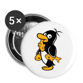 Penguin Eats Three Fish Caught Hunger Delicious - Buttons large 2.2''/56 mm (5-pack) - white - Front