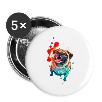 Crazy Anime Pug - Buttons large 2.2''/56 mm (5-pack) - white - Front