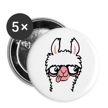 Llama Nerd Geek Lunettes à monture de corne Smart Funny Grimace - Lot de 5 grands badges (56 mm) - blanc - Devant