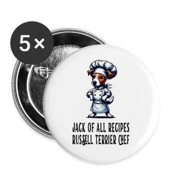 Jack Russell Terrier Koch - Buttons groß 56 mm (5er Pack) - Weiß - Vorne