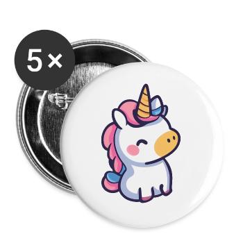 Niedliches Einhorn-Design - skurrile Cartoon-Kunst - Buttons groß 56 mm (5er Pack) - Weiß - Vorne