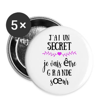 I have a secret, I'm going to be a big sister - Buttons large 2.2''/56 mm (5-pack) - white - Front