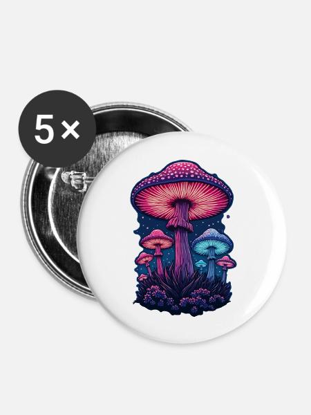 Lebendiger Pilz - Buttons groß 56 mm (5er Pack) - Weiß
