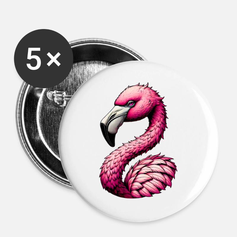 Flamingo - Buttons large 2.2''/56 mm (5-pack) - white