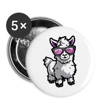 Alpaka Llama Tier - Buttons groß 56 mm (5er Pack) - Weiß - Vorne