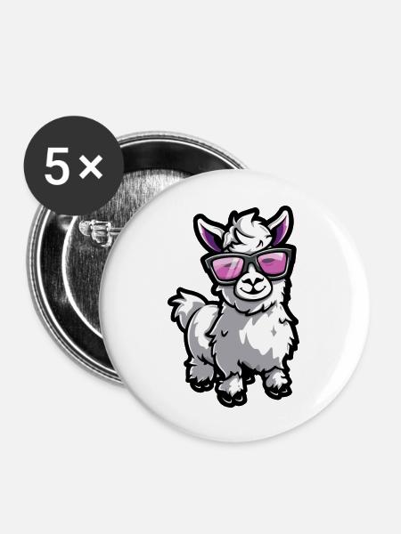 Alpaka Llama Tier - Buttons groß 56 mm (5er Pack) - Weiß